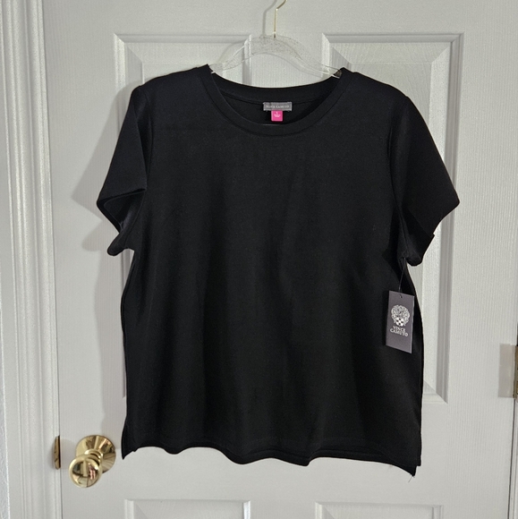 NWT Vince Camuto Knit Short Sleeve Tee- Rich Black - Picture 1 of 8